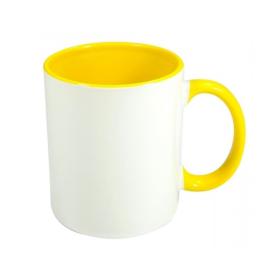 Caneca Personalizada Porcelana 98x205mm Amarela Sublimação Colorida Dentro e Alça 