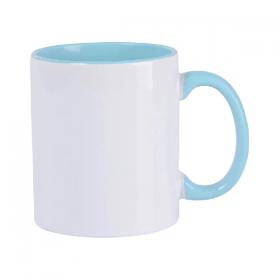 Caneca Personalizada Porcelana 98x205mm Azul Claro Sublimação Colorida Dentro e Alça 