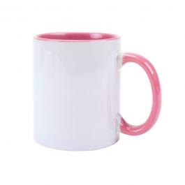 Caneca Personalizada Porcelana 98x205mm Rosa Sublimação Colorida Dentro e Alça 