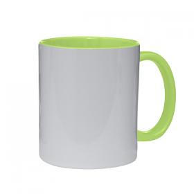 Caneca Personalizada Porcelana 98x205mm Verde Limão Sublimação Colorida Dentro e Alça 