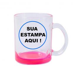 Caneca Personalizada Vidro Transparente 98x205mm  Sublimação Fundo Rosa 